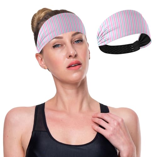 GuoChe Feuchtigkeitsableitende Stirnbänder für Damen, trendiges, dehnbares Haarband für Tennis, Workout, den täglichen Gebrauch, Wandern, Puderblau gestreift von GuoChe