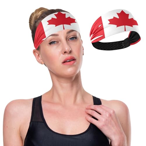 GuoChe Feuchtigkeitsableitendes Stirnband für Damen, Motiv: Kanada-Flagge, elastisches Schweißband für Damen, für Laufen, Workout, Wandern, Radfahren von GuoChe