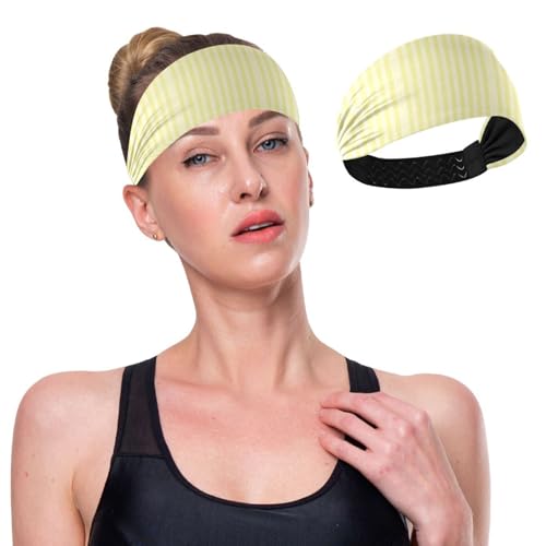 GuoChe Gelbe vertikale Streifen, feuchtigkeitsableitend, dick, für Damen, elastisches Schweißband für Yoga, Workout, Tennis, Wandern von GuoChe