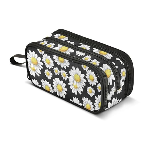 GuoChe Gelbe weiße Gänseblümchen Blumen Nylon Federmäppchen Federtasche Große Kapazität Schlitz Federmäppchen Schule Schreibwaren für College Kinder von GuoChe