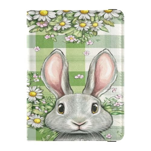 GuoChe Grünes Büffelkariertes Hasenohren, Blume, Ostern, Leder, Auto-Registrierung, Versicherung und Ausweishalter, Auto-Essentials für wichtige Dokumente, Führerschein, Karten, Herren und Damen von GuoChe