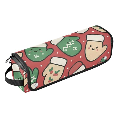 GuoChe Haarwerkzeug-Reisetasche für Damen, hitzebeständige Matte mit Reißverschluss, Weihnachts-Fäustlinge, roter Hintergrund (1) von GuoChe