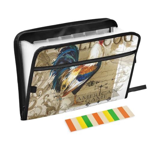 GuoChe Hahn Vintage Domestic Farm Birds3 Quittungsgutschein-Organizer 36,1 x 26,9 x 2 cm für Karten, Rechnungen, Geschäftsdokumente, Bunt, 1 size von GuoChe