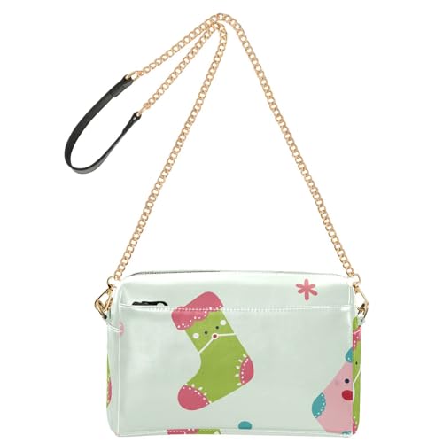 GuoChe Kleine Umhängetasche für Damen, veganes Leder, Damengeldbörsen, Reißverschluss, Damen-Schulterhandtaschen, Weihnachtsstrümpfe, Muster von GuoChe