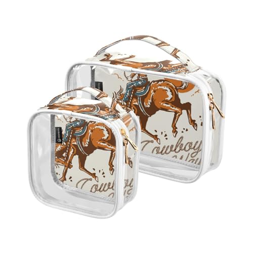 GuoChe Kosmetiktasche, transparent, wasserdicht, transparent, für Damen, Reise-Kulturbeutel, 2 Stück, Cowboy, Westernreitpferd, Bunt, 1 size von GuoChe