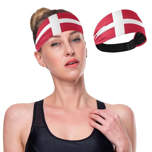 GuoChe Kühlende Haarbänder mit Dänemark-Flagge, elastische Stirnbänder für Damen, für Fußball, Athletik, Sport, Fußball, Yoga von GuoChe