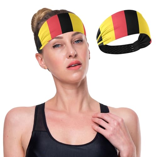 GuoChe Kühlende Sport-Stirnbänder für Damen, mit belgischem Flaggenmuster, elastische Haarbänder für Damen, zum Wandern, Waschen des Gesichts, Basketball, Waschen des Gesichts von GuoChe