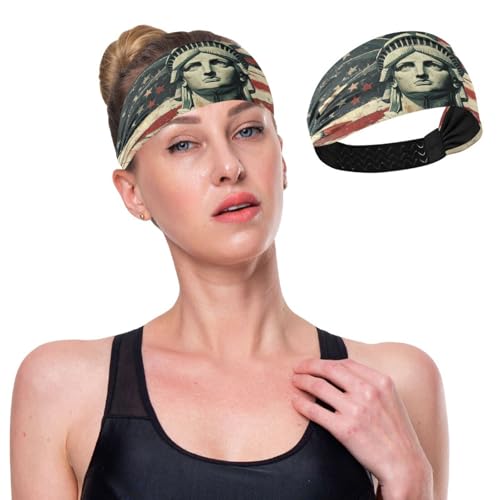 GuoChe Kühlende Stirnbänder für Damen, Motiv: USA-Präsidentententen-Flagge und Lady Liberty, trendig, dehnbar, für Basketball, Yoga, Workout, den täglichen Gebrauch von GuoChe