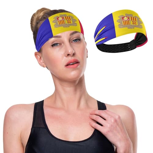 GuoChe Kühlendes Lauf-Stirnband mit Andorra-Flagge, dehnbarer Kopf für Damen, für Sport, Fitnessstudio, Sport, Fußball von GuoChe