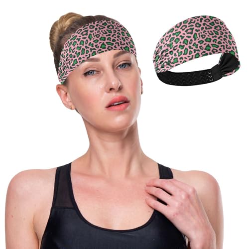GuoChe Kühlendes Stirnband für Damen, Leopardenmuster, rosa und grün, dehnbares Schweißband für Damen, für Tennis, Laufen, Athletik, Sport, Tennis von GuoChe