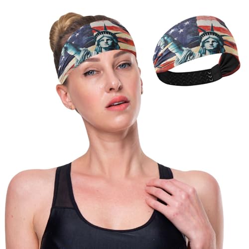 GuoChe Lady Liberty Presidents Day Art Feuchtigkeitsableitendes Stirnband für Damen, elastische, breite Stirnbänder für Frauenhaare für Volleyball, Athletik, Sport, Yoga, Basketball von GuoChe