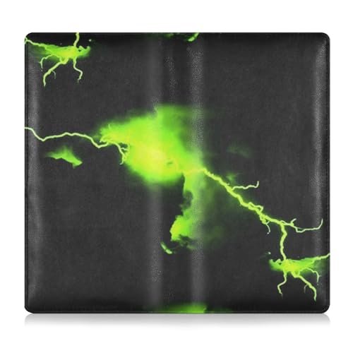 GuoChe Leder Auto Registrierung & Versicherung Kartenhalter Herren Damen Geldbörse Zubehör Etui für Karten Essential Dokument Führerschein Neon Grün Lightning Schwarz Muster von GuoChe