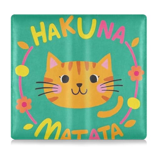 GuoChe Leder Auto Registrierung & Versicherung Kartenhalter Herren Damen Präfekt Auto Essentials Geldbörse für Fahrer Autobesitzer Anhänger Motorrad Boot Hakuna Matata Cartoon Niedliche braune Katze von GuoChe