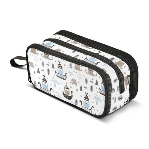 GuoChe Little Vikings trendiges skandinavisches Nylon-Federmäppchen, großes Fassungsvermögen, Federmäppchen für Mädchen, Schreibwaren-Organizer für Grundschullehrer von GuoChe