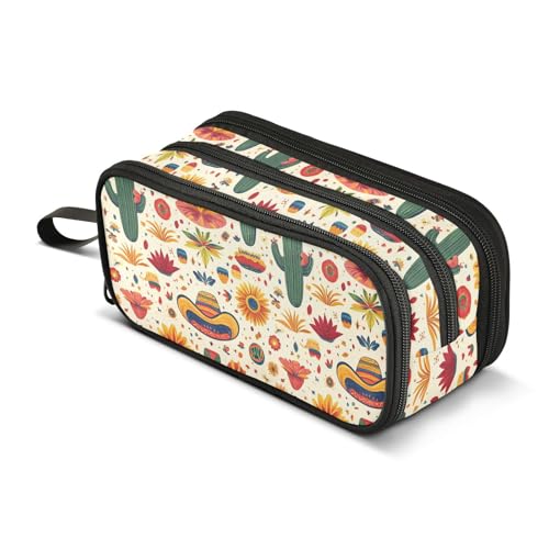 GuoChe Mexikanisches Federmäppchen Cinco de Mayo Bunte Blumen Nylon Schulbedarf Federmäppchen Hohe Kapazität Reißverschluss Federmäppchen Schreibwaren Tasche für Mittelschule Jugendliche von GuoChe