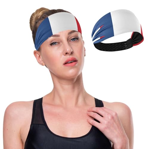 GuoChe Modische Stirnbänder für Damen, Motiv: Frankreich-Flagge, feuchtigkeitsableitend, elastische Schweißbänder für den Kopf, für Fitnessstudio, Wandern, Make-up, den täglichen Gebrauch von GuoChe