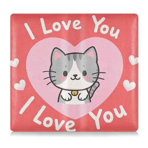 GuoChe Premium Leder Auto Registrierung & Versicherung Kartenhalter Männer Frauen Essential Wallet Case für Dokumente, Karten, Lizenz I Love Your Valentine Cartoon Katze von GuoChe