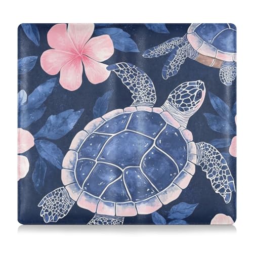 GuoChe Premium Leder Auto Registrierung & Versicherung Kartenhalter Männer Frauen Unverzichtbare Auto Brieftasche Hülle für jedes Auto, LKW, Motorrad, Anhänger oder Boot Schildkröte Blume Blau Muster von GuoChe