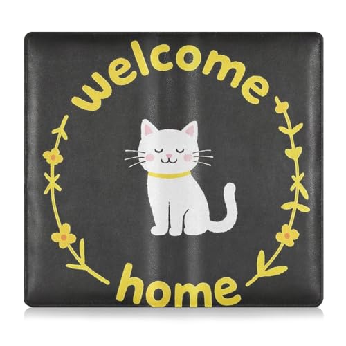 GuoChe Pu Leather Auto Registration Insurance & ID Card Holder Men Women Essential Car Wallet Case for Documents, Cards, License Welcome Home, Cute Cartoon Cat von GuoChe