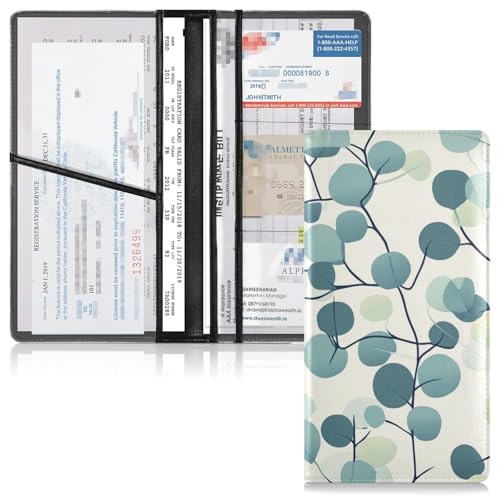 GuoChe Pu Leather Car Registration and Insurance Holder Men Women Essential Car Wallet Case for Driver Auto Owners Trailer Motorcycle Boat Teal Blue Leaves Beige von GuoChe