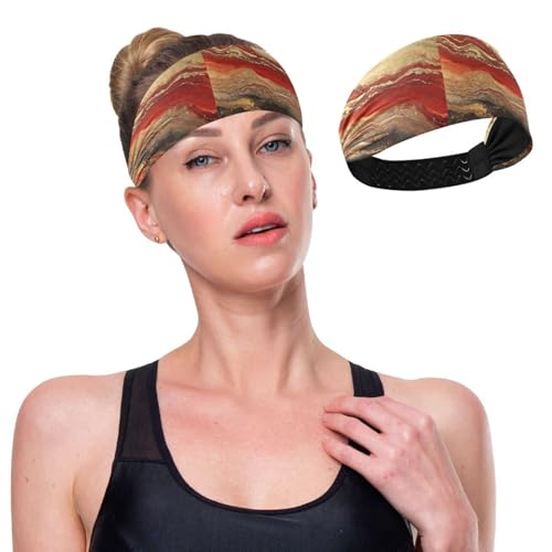 GuoChe Rot-goldene Marmor-Textur, kühlende Stirnbänder für Erwachsene, dehnbare Tennis-Schweißbänder für Volleyball, Wandern, Tennis, Make-up von GuoChe