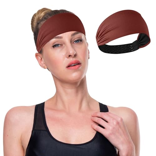 GuoChe Rotbraunes einfarbiges, rutschfestes Stirnband-Halter, dehnbares Haar für Fitnessstudio, Laufen, Workout, Yoga von GuoChe