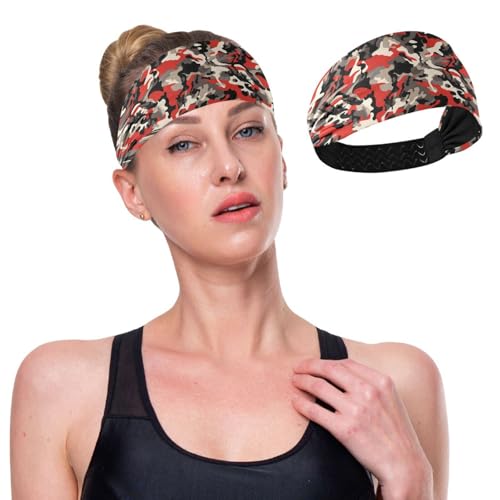 GuoChe Rutschfeste Damen-Stirnbänder, elastisch, für Fußball, Basketball, Volleyball, den täglichen Gebrauch, Camouflage, Rot von GuoChe