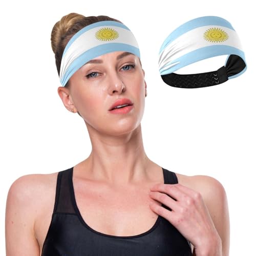 GuoChe Rutschfeste Damen-Stirnbänder mit Argentinien-Flagge, modisch, elastisch, schweißabsorbierend für Wandern, Alltag, Tennis, Radfahren von GuoChe