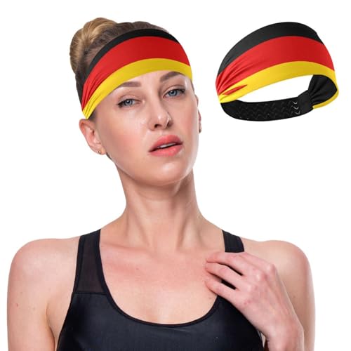 GuoChe Rutschfeste Damen-Stirnbänder mit Deutschland-Flagge, dehnbar, breite Stirnbänder für Frauenhaare für Yoga, Wandern, Laufen, Waschen des Gesichts von GuoChe