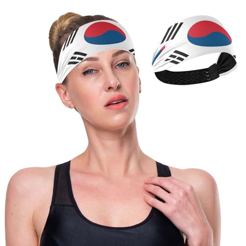 GuoChe Rutschfeste Schweiß-Stirnbänder mit Südkorea-Flagge, elastische Tennis-Schweißbänder für Wandern, täglichen Gebrauch, Workouts und den täglichen Gebrauch von GuoChe
