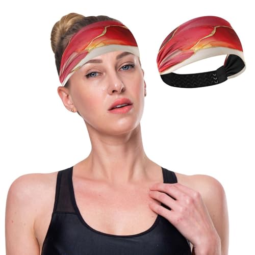 GuoChe Rutschfeste Stirnbänder für Damen, Marmor, Rot / Weiß, dehnbarer Kopf für athletische Sportarten, Fußball, Workouts von GuoChe