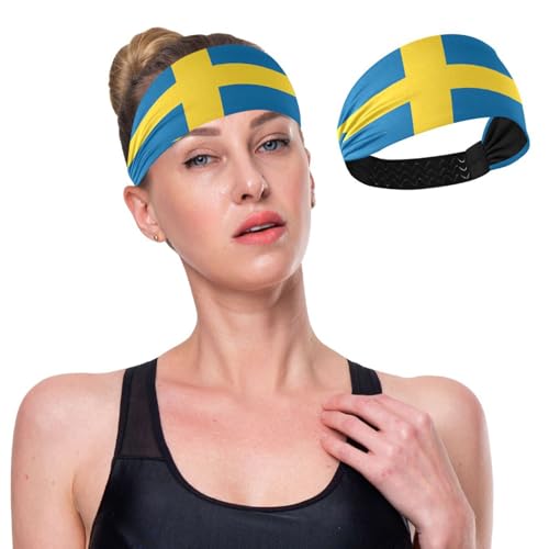 GuoChe Rutschfeste Stirnbänder für Damen, Motiv: Schweden-Flagge, elastisches Schweißband für Tennis, Tennis, Volleyball, Volleyball von GuoChe