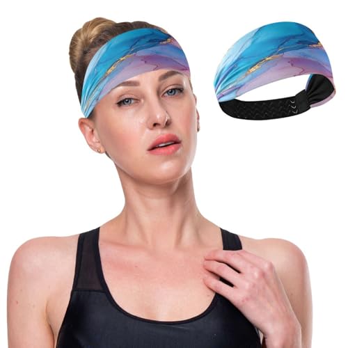 GuoChe Rutschfeste breite Stirnbänder für Damen, Marmorblau, Hot Pink, elastischer Kopf zum Laufen, Fußball, Laufen, täglichen Gebrauch von GuoChe