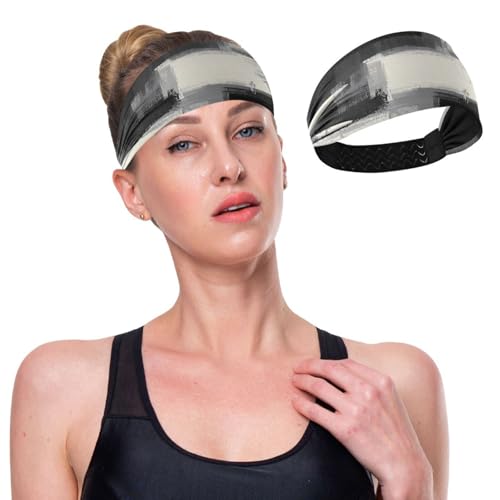 GuoChe Schwarz-weiß-graue Tinte, Kunstmalerei, feuchtigkeitsableitend, dicke Stirnbänder für Damen, elastische Kopf-Schweißbänder für Damen, zum Radfahren, Fitnessstudio, Volleyball, Radfahren von GuoChe