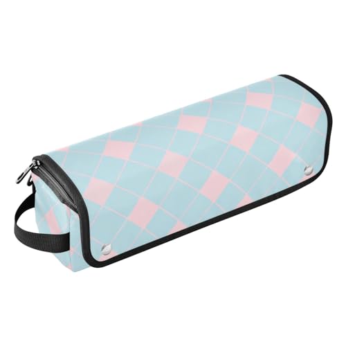 GuoChe Tragetasche, flacher Lockenstab, wasserdichter Organizer mit hitzebeständiger Matte, hellblau-rosa Argyle-Muster von GuoChe