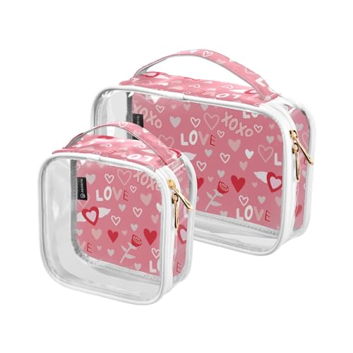 GuoChe Transparente Kosmetiktasche, wasserabweisend, transparent, für Damen und Herren, Kulturbeutel, 2 Stück, zartrosa, Valentinstag, Bunt, 1 size von GuoChe