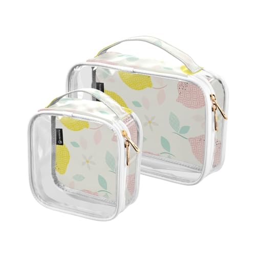 GuoChe Transparente Kosmetiktasche, wasserabweisend, transparent, für Geldbörse, Reisezubehör, 2 Stück, Zitronen und Blumen, Bunt, 1 size von GuoChe