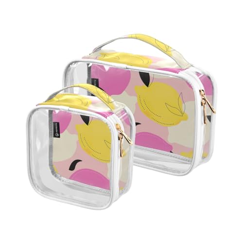 GuoChe Transparente Kosmetiktasche für Damen, Kosmetiktasche, Kulturbeutel, 2 Stück, Zitronen, leuchtende Farben, Sommer, Bunt, 1 size von GuoChe