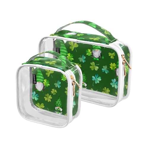 GuoChe Transparente Kosmetiktasche für Geldbörse, wasserdicht, transparent, Kunststoff-Reisetasche für Damen, Premium-Kulturbeutel, 2 Stück, Frühling St. Patrick's Day Kleeblatt, Glücklicher grüner von GuoChe