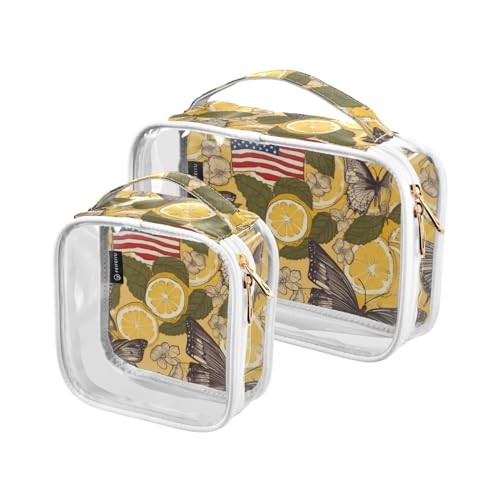 GuoChe Transparente Make-up-Kosmetiktasche, Mehrzweck-Kulturbeutel, Kulturbeutel für Damen, Reise-Kulturbeutel, 2 Stück, Zitronen und Schmetterlinge, amerikanische Flagge, amerikanische von GuoChe