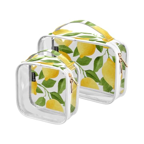 GuoChe Transparente Mini-Kosmetiktasche für Geldbörse, tragbare transparente Kunststoff-Reisetasche mit Tragegurt, Kulturbeutel, Reisetasche, 2 Stück, gelbe Zitrone, Bunt, 1 size von GuoChe