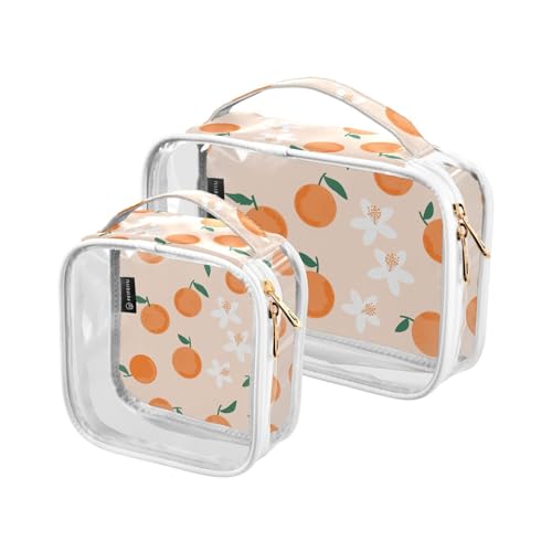 GuoChe Transparente Mini-Kosmetiktasche für Geldbörse, wasserabweisend, transparent, für Damen, Kulturbeutel, Herren, 2 Stück, Orange mit grünen Blättern, Bunt, 1 size von GuoChe