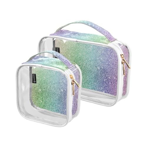GuoChe Transparente Reise-Kosmetiktasche, Handgepäck, transparente Aufbewahrung für Damen, Kulturbeutel, 2 Stück, Regenbogen, Bunt, 1 size von GuoChe