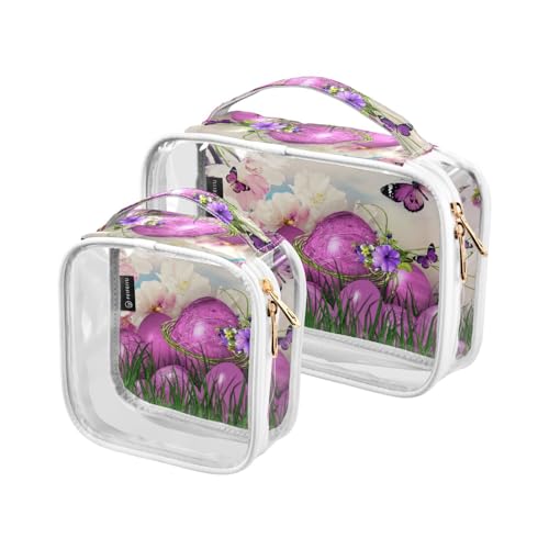 GuoChe Transparente große Kosmetiktasche, wasserdicht, durchsichtig, aus Kunststoff, mit Griffschlaufe, Herren-Kulturbeutel, 2 Stück, Frühlingsblumen, Bunt, 1 size von GuoChe