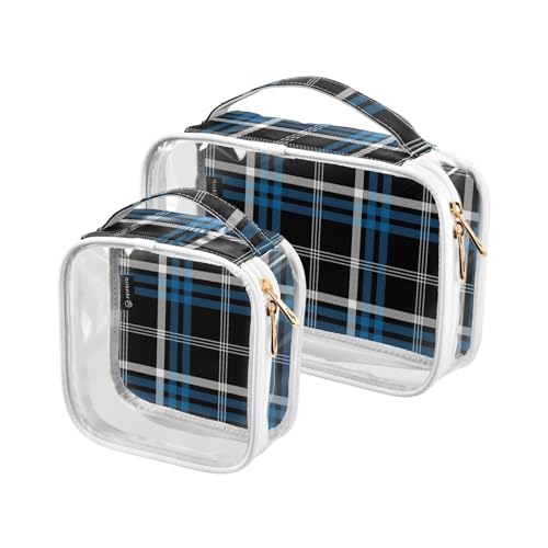 GuoChe Transparente kleine Kosmetiktasche für Geldbörse, Mehrzweck-Make-up-Etui, Kulturbeutel mit Griffschlaufe, Herren-Kulturbeutel, 2 Stück, Buffalo Plaid Karo, Schottland, Weihnachten, Bunt, 1 size von GuoChe