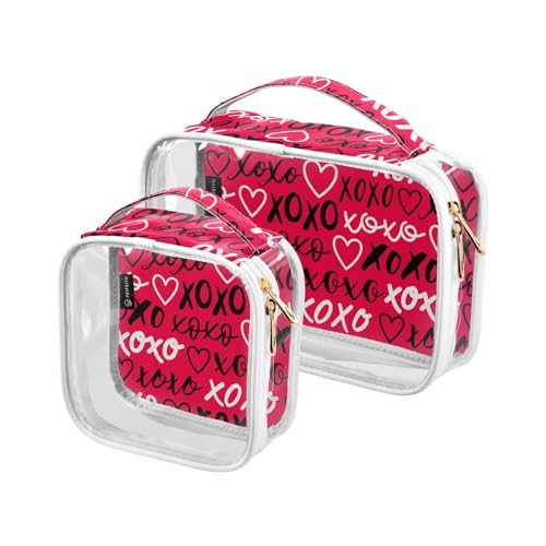 GuoChe Transparente kleine Kosmetiktasche für Geldbörse, Mehrzweck-Make-up-Taschen für Damen, Kulturbeutel, 2 Stück, Valentinstag, Xoxo Heart Pink, Bunt, 1 size von GuoChe