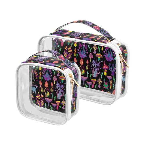 GuoChe Transparente kleine Kosmetiktasche für Geldbörse, Mehrzweck-Reisetaschen für Damen, Reisezubehör, 2 Stück, fantastische Pilze, Bunt, 1 size von GuoChe
