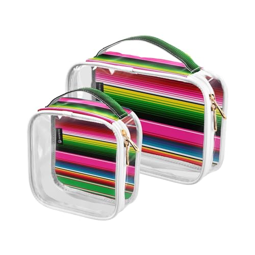 GuoChe Transparenter Kosmetik-Aufbewahrungs-Organizer, tragbar, durchsichtig, Kulturbeutel für Damen und Herren, Kulturbeutel, mexikanische Serape-Decke, gestreift, 2 Stück, Bunt, 1 size von GuoChe