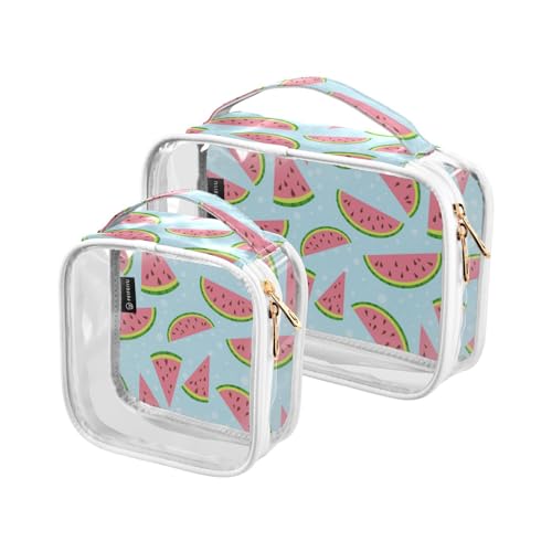 GuoChe Transparenter Kosmetik-Organizer, Mehrzwecktasche, transparent, für Damen, Premium-Kulturbeutel, 2 Stück, Wassermelone, buntes nahtloses Muster, Bunt, 1 size von GuoChe