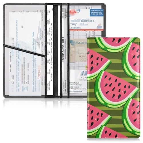 GuoChe Wassermelonenscheiben, Auto-Titel- und Registrierungshalter, stilvoller Auto-Organizer, PU-Leder, Autoversicherungsschutz, Bunt, 1 size von GuoChe